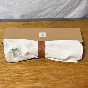 Nespresso Cotton Barista Towel with Brown Leather Strap and Grommet for hanging